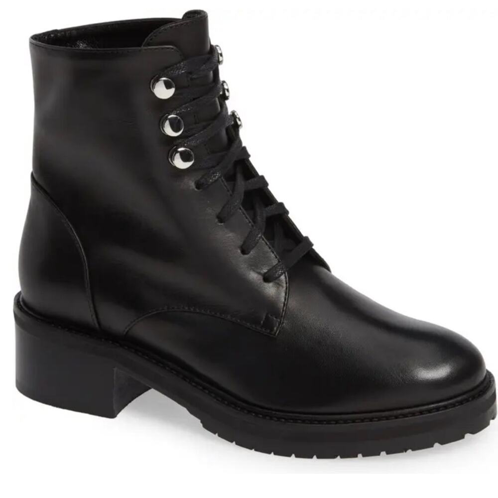 NORDSTROM SIGNATURE Black Leora Lace Up Boot 9.5‎ Fall Leather Moto Grunge